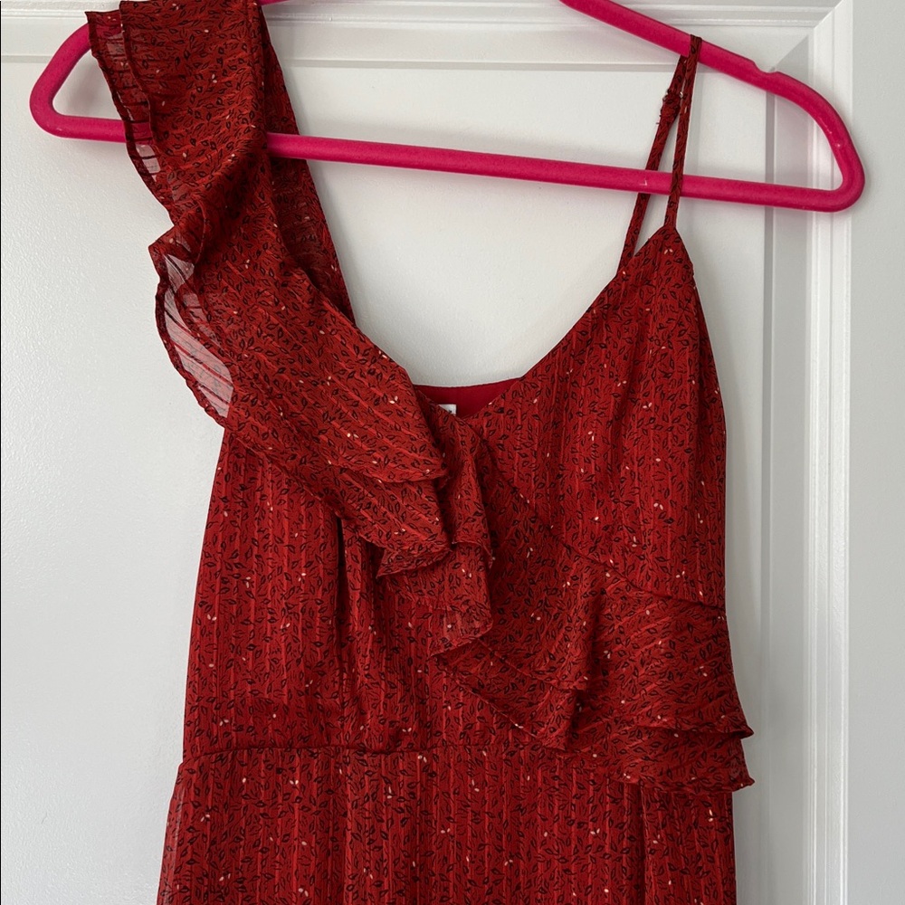 NWOT Red/Rust Ruffled One-Shoulder High Low Dress - Picture 2 of 6